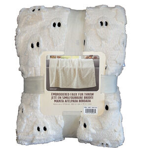 Costco Viral Halloween Ghost Embroidered Faux Fur Throw Blanket 60x70 NEW